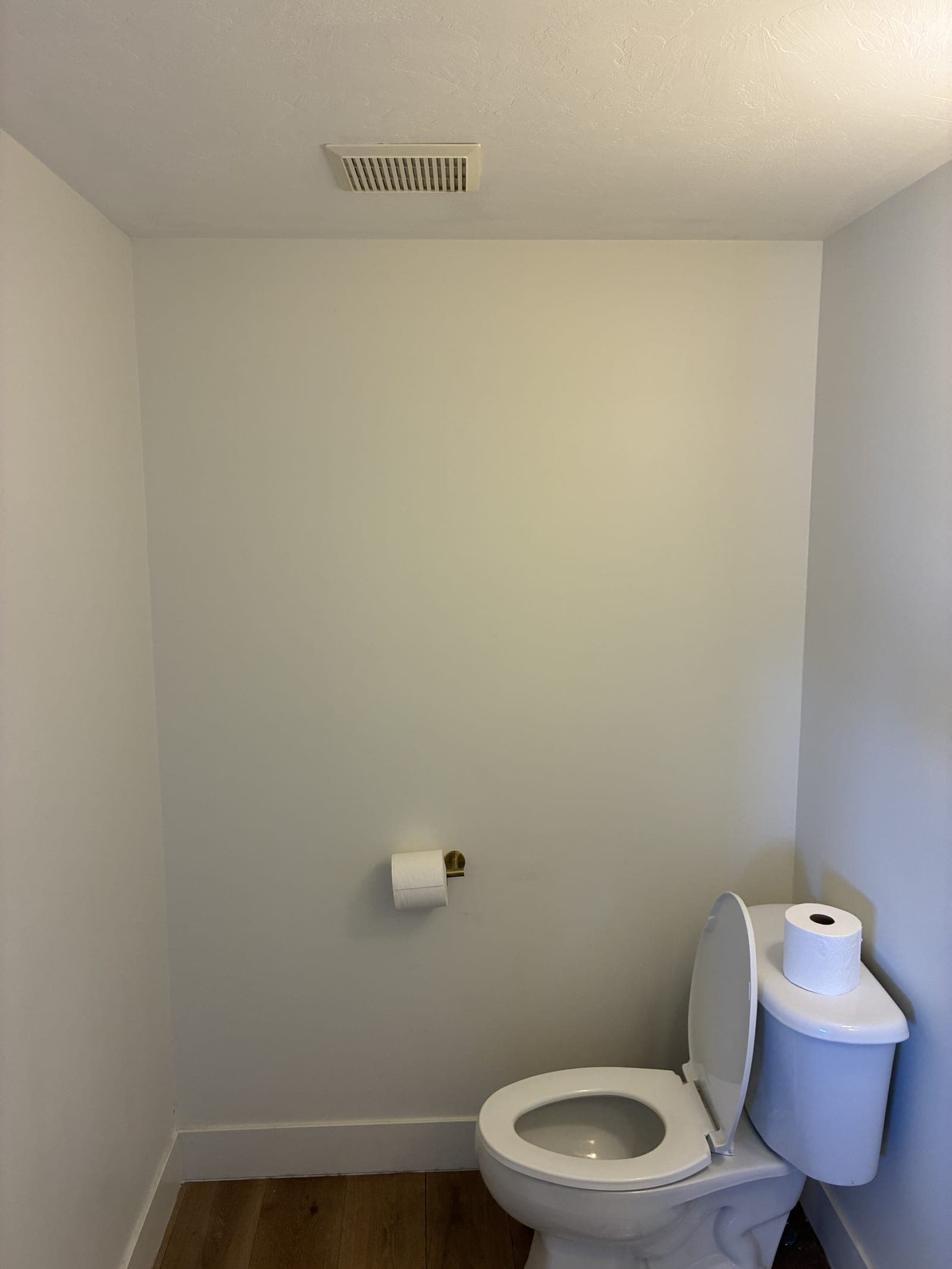 Powder bathroom before wallpaper installation
