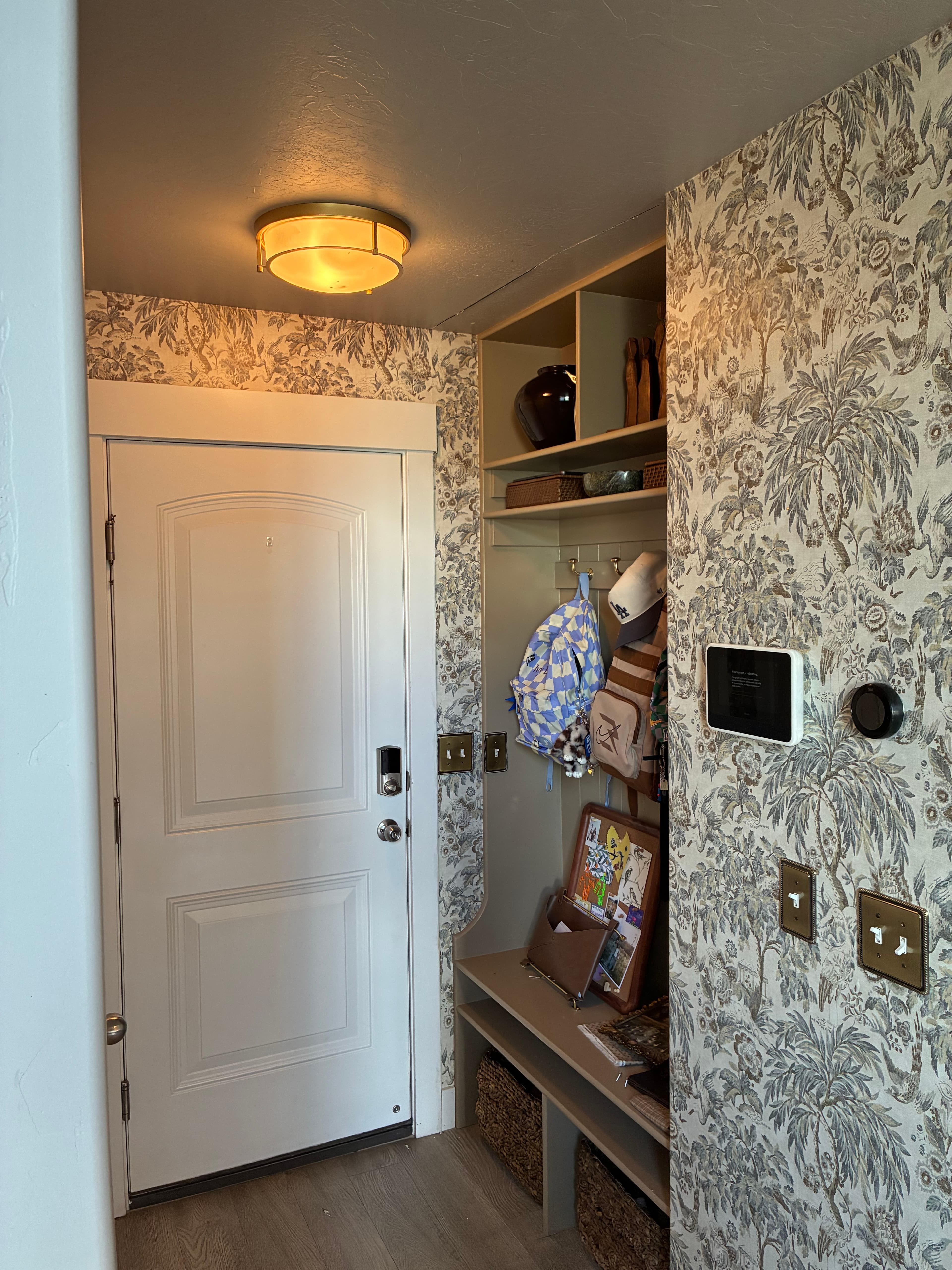 Mudroom after wallpaper installation